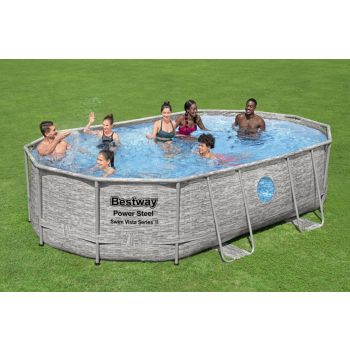 Basen stelażowy Power Steel Swim Vista z oknem 488x305x107 16x10FT BESTWAY 6w1 + Pompa piaskowa